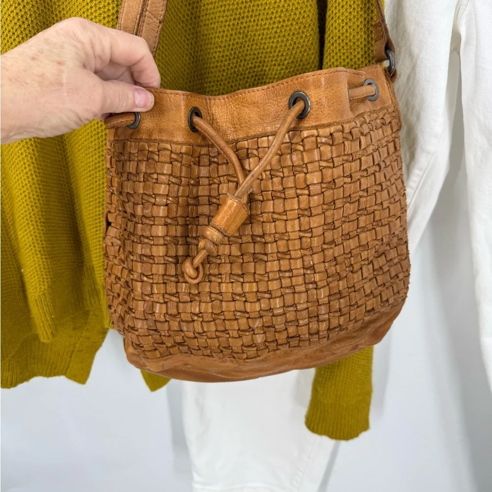 Unnamed leather woven hobo crossbody with drawstring purse